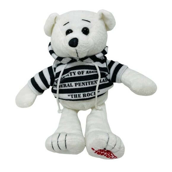 The Rock Alcatraz Hooded Bear Plush 9” Reject Too Cute White Prisoner Novelty - Picture 2 of 10